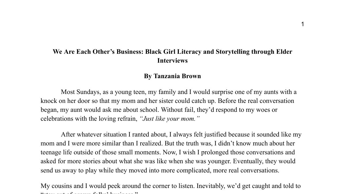 Opening page of the Liberation Chapter essay